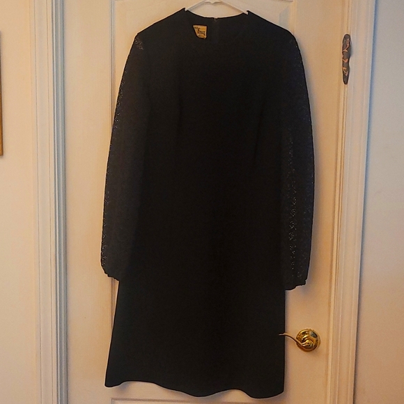 EUC VTG 1960s Puritan Forever Young Mod Black Dress with Open Lace Sleeves - Picture 3 of 12